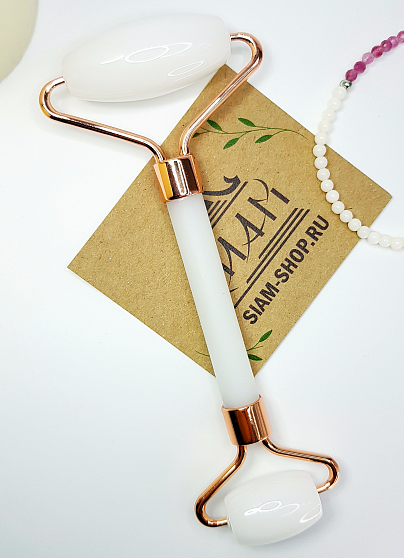 Роликовый массажер из белого агата (имитация), массажёры, скребки